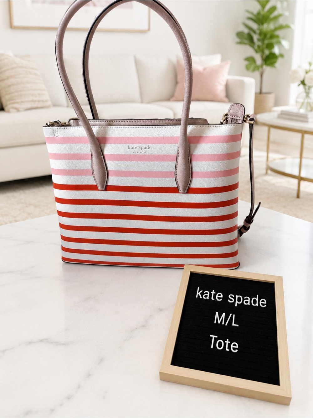 kate spade Pink, Red and Taupe Striped Tote